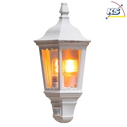 Outdoor wall luminaire FIRENZE with motion detector, E27 max. 100W, white aluminium / clear glass