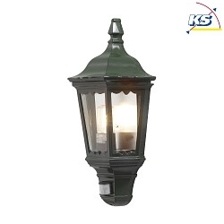 Outdoor wall luminaire FIRENZE with motion detector, E27 max. 100W, green, aluminium / clear glass