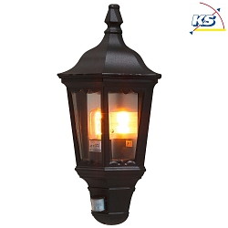 Outdoor wall luminaire FIRENZE with motion detector, E27 max. 100W, black aluminium / clear glass