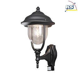 Outdoor wall luminaire PARMA with motion detector, E27 max. 75W, black aluminium / clear acrylic glass