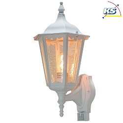 Outdoor wall luminaire FIRENZE with motion detector, E27 max. 100W, white aluminium / clear glass