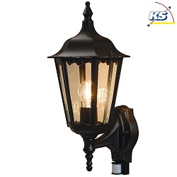 Outdoor wall luminaire FIRENZE with motion detector, E27 max. 100W, black aluminium / clear glass