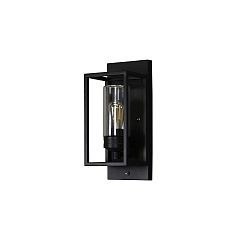 LED Aussenwandleuchte TRANI, E27, IP44, mit Dmmerungssensor, schwarz/Glas klar