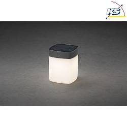 Solar LED luminaire ASSISI cube shape, 1W 3000K 100/40/10lm, grey, plastic / opal acrylic glass