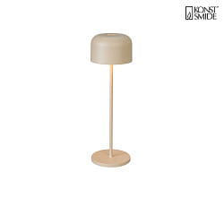 battery table lamp LILLE with USB connection, with touch dimmer IP54, sand coloured dimmable