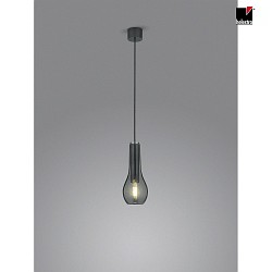 Pendelleuchte GARA,  1-flammig, Ø 13.5cm, E27, Höhe verstellbar, schwarzchrom / Glas grau