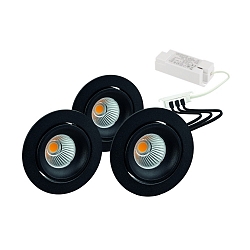 LED Recessed spot GAIL set of 3, round, 3x 6W, 3000K, IP40, swivelling, On-Off, Plug&play, black