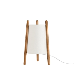 Tischleuchte WOODY, E27, Hhe 41cm, Holz beige / Textilschirm wei