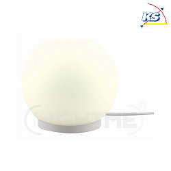 LED RGB/W table lamp VARILUX, Ø 17.6cm ball shape, IP20, 8W RGB/2700K 630lm, incl. remote + 200cm cable with plug, dimmable