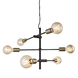 Pendant luminaire JOSEFINE, 6x E27, IP20, black matt/brass
