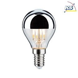LED Filament Top mirrored Lamp Drop SILVER, 230V, E14, 4.8W 2700K 440lm, dimmable, clear