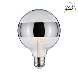 LED Deco Globe G125 Ring mirrored Lamp SILVER, 230V, E27, 6.5W 2600K 640lm, dimmable, clear