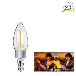 LED Filament Candle Lamp B35, 230V, E14, 5W 1800-3000K 470lm, dim-to-warm, clear/grey