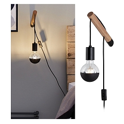 Wood Wall luminaire KIAN, 230V, E27 max. 40W, with switch,  wood / black