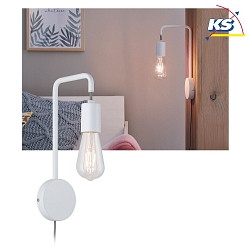 Wall luminaire CALVANI with switch, 230V, E27 max. 40W, metal, white
