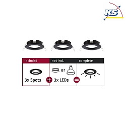 Set of 3 Recessed luminaire CHOOSE, fixed, IP44, 230V, max. 3x 10W 5.1cm, black matt