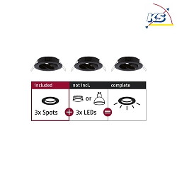 Set of 3 Recessed luminaire CHOOSE, swivelling, IP23, 230V, max. 3x 10W 5.1cm, black matt