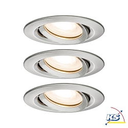 Paulmann Recessed luminaire LED Nova, IP65, round, 7W, GU10, set of 3 swiveling, iron