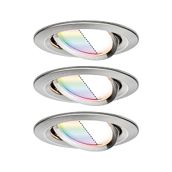 recessed luminaire NOVA PLUS COIN LED round, swivelling, set of 3, RGBW, ZigBee controllable IP23, brushed iron dimmable 7