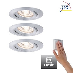 Set of 3 Recessed spot LED NOVA MINI PLUS with LED Module, IP23, swivelling, 230V, 4.2W 2700K 300lm 38, dimmable, alu turned