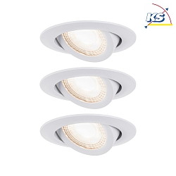 Set of 3 LED Recessed spot, 230V, each 6W 3000K 450lm, 3-step dimmable, swivelling, white matt