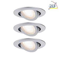 3er-Set LED Einbauspot, 230V, je 6W 3000K 450lm, 3-stufig dimmbar, schwenkbar, Chrom matt