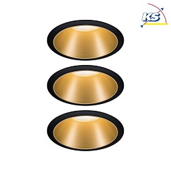 Luce da incasso COLE COIN LED rigido, Set di 3 IP44, Oro opaco, Nero dimmerabile 6,5W 460lm 2700K 100 100 CRI >80