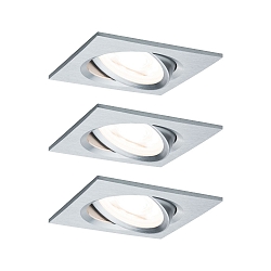 3er-Set LED Einbauleuchten-Set NOVA, IP23, eckig, schwenkbar, inkl. GU10 6.5W 2700K 460lm 38, 3step dimmbar, Alu gedreht