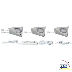 LED Furniture luminaire PIR LED Under Cabinet luminaire, set of 3, 3x2,8W, 12VA, 230V/12V, brushed iron