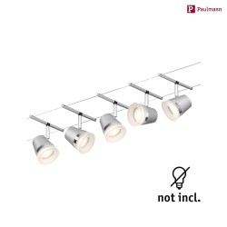 Seilsystem CONE, Basisset, 5-fach, 12V DC, 5x GU5.3 max. 10W, inkl. 60VA Trafo, 2x 5 Meter, Chrom matt / Chrom  