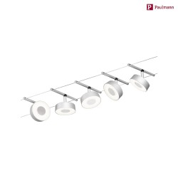 LED Seilsystem CORDUO CIRCLE, Basisset, 230V / sek. 12V DC, 5x 5W 3000K, inkl. 60VA Trafo, 2x 5 Meter, Chrom matt / Chrom  