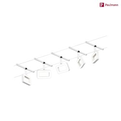 LED Seilsystem CORDUO FRAME, Basisset, 230V / sek. 12V DC, 5x 4.8W 3000K, inkl. 60VA Trafo, 2x 5 Meter, Wei matt / Chrom