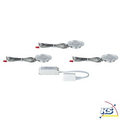 LED Furniture recessed luminaire WHIRL MINI LED, round, set of 3, 2,4W, 7VA, 230V/700mA, 65mm, satined/acrylic