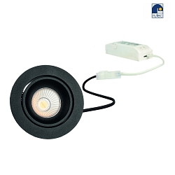 LED Recessed spot GAIL set of 1, round, 6W, 1900-3000K, IP40, swivelling, DimToWarm, Plug&play, black