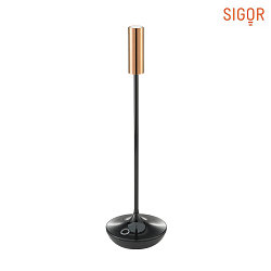 battery table lamp NUCANDLE IP54, glossy, copper, black dimmable