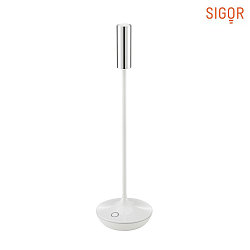 battery table lamp NUCANDLE IP54, chrome, glossy, white dimmable