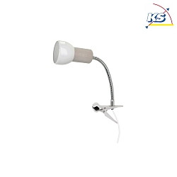 Clip-on lamp SVENDA CLIPS FLEx , E27, white shade, clamp white, socket white oak