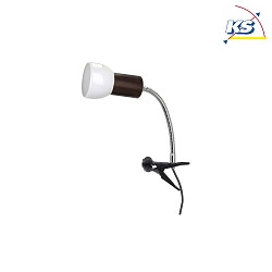 Clip-on lamp SVENDA CLIPS FLEx , E27, white shade, clamp black, socket walnut