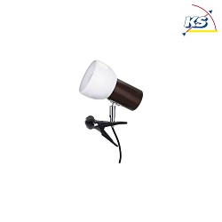 Clip-on lamp SVENDA CLIPS, E27, white shade, clamp black, socket walnut
