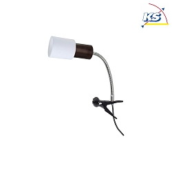 Clip-on lamp TREEHOUSE CLIPS FLEx , E27, white shade, socket walnut, clamp black