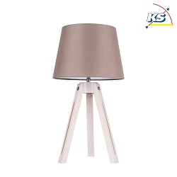Table luminaire  TRIPOD, 55.5cm, E27, oak white / chrome, Schirm gray-brown