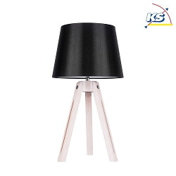 Table luminaire  TRIPOD, 55.5cm, E27, oak white / chrome, black shade