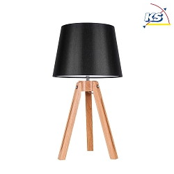 Table luminaire  TRIPOD, 55.5cm, E27, oak / chrome, black shade