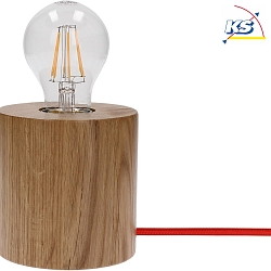 Table luminaire  TRONGO 1, E27, round, oak / red cable