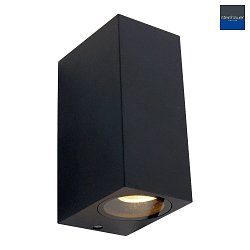 Auenwandleuchte LOGAN, IP44, Up/Down, eckig, inkl. 2x GU10 LED 4W 2700K 345lm (schaltbar), Glas klar, aluminium schwarz