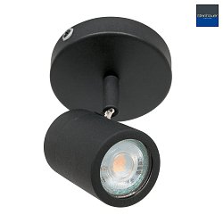 Aufbaustrahler UPROUND, IP44, 1-flammig, inkl. GU10 LED 4.6W 2200-2700K 480lm (D2W), dreh- und neigbar, schwarz matt