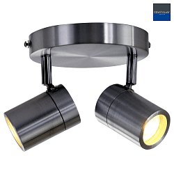 Aufbaustrahler UPROUND, IP44, 2-flammig, inkl. 2x GU10 LED 4.6W 2200-2700K 480lm (D2W), dreh- und neigbar, stahl gebrstet