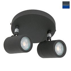 Aufbaustrahler UPROUND, IP44, 2-flammig, inkl. 2x GU10 LED 4.6W 2200-2700K 480lm (D2W), dreh- und neigbar, schwarz matt