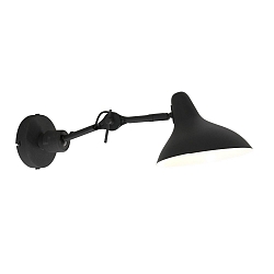 wall luminaire KASKET with switch, with jointed arm, with plug E27 IP20, black matt 