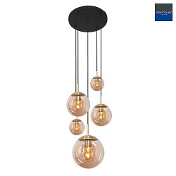 Luminaire  suspension BOLLIQUE 5 flammes E27 IP20, ambre, laiton, noir  gradable